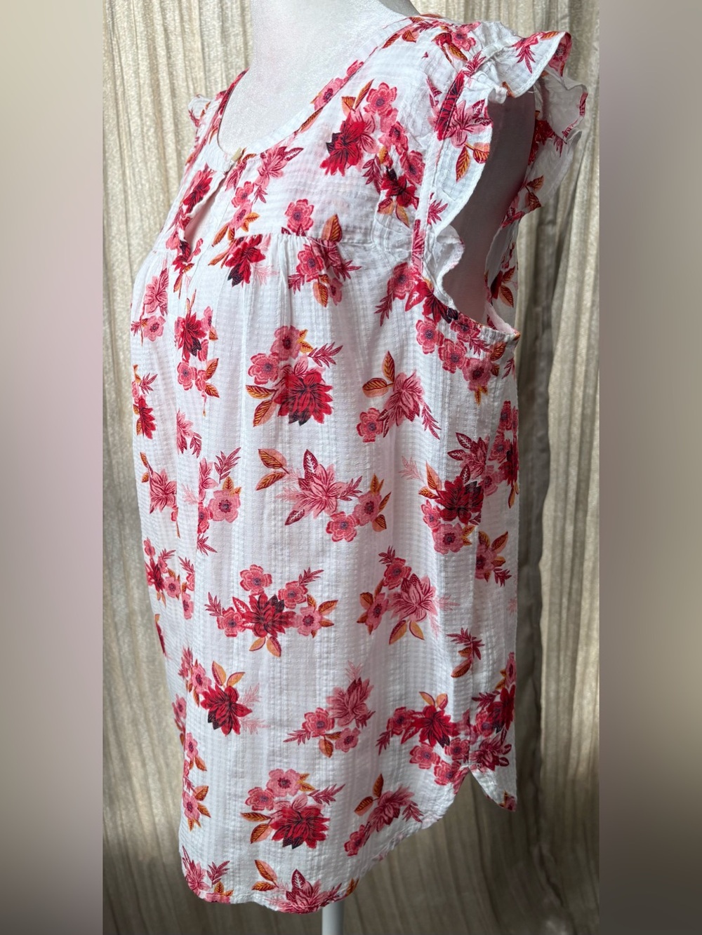 LOFT Floral Flutter Sleeve Keyhole Blouse Top Small